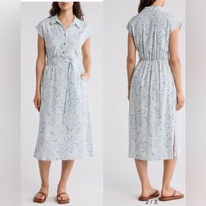 NWT Lucky Brand Paisley Cap Sleeve Midi Shirtdress in Ivory Paris print,size S